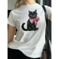 thumbnail image 3 of Pudcoco Hauts Graphiques d'Été pour Femmes Mode Manches Courtes Col Rond Coupe Classique T-Shirts Streetwear, 3 of 4