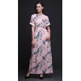 thumbnail image 4 of Bimba Rayon Peach Floral & American Robin Bird Printed Womens Long MaxiDressGown with Side Slit-Large, 4 of 6