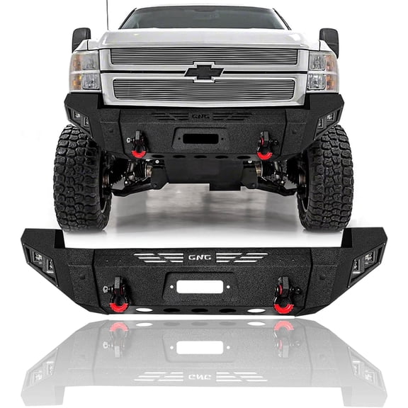 TIOYAR Compatible with 2007-2008-2009-2010 Chevrolet Silverado 2500/3500 Front Bumper Textured Black Steel with Light and D-ring