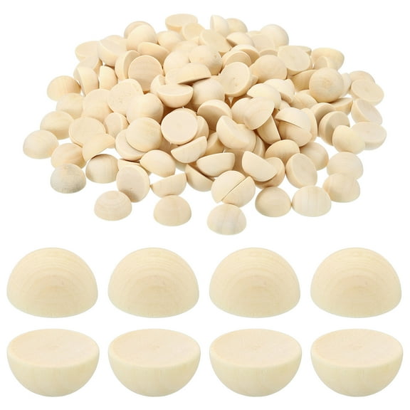 Uxcell 20mm Half Wood Beads, 150 Pack Unfinished Natural Wooden Beads Round Split Wood Balls for Craft