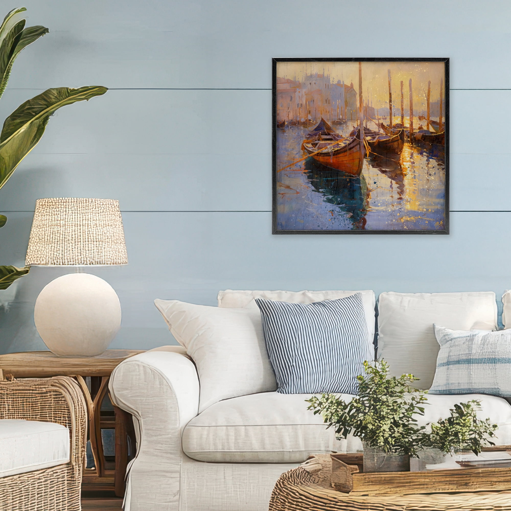 Stupell Industries Speckled Venice Boats Black Framed Giclee Art, design by Marta Wiley