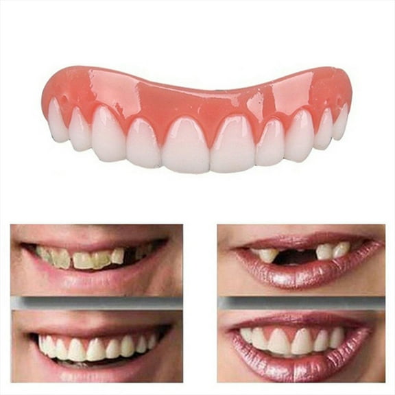 Carillas dentales de silicona con simulación de sonrisa, carillas flexibles para dentaduras, fundas cosméticas para blanqueamiento dental.