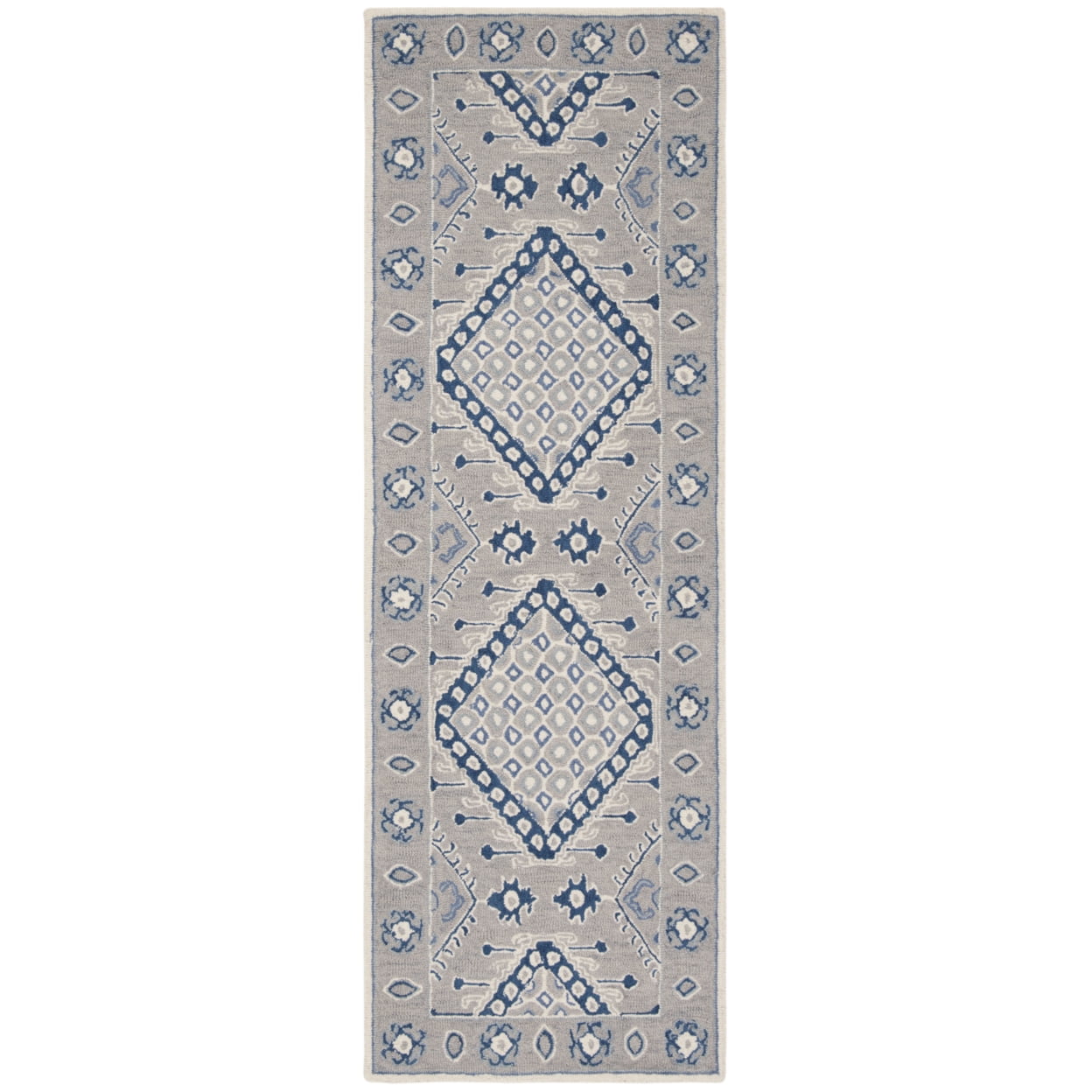 SAFAVIEH Micro-Loop Jolene Geometric Wool Area Rug, Light Grey/Blue, 8' x 10'