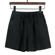Women's Cotton Shorts with Pockets Casual Baggy Wide Leg Black S