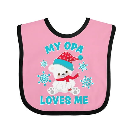 

Inktastic Polar Bear My Opa Loves Me in Santa Hat with Snowflakes Gift Baby Boy or Baby Girl Bib