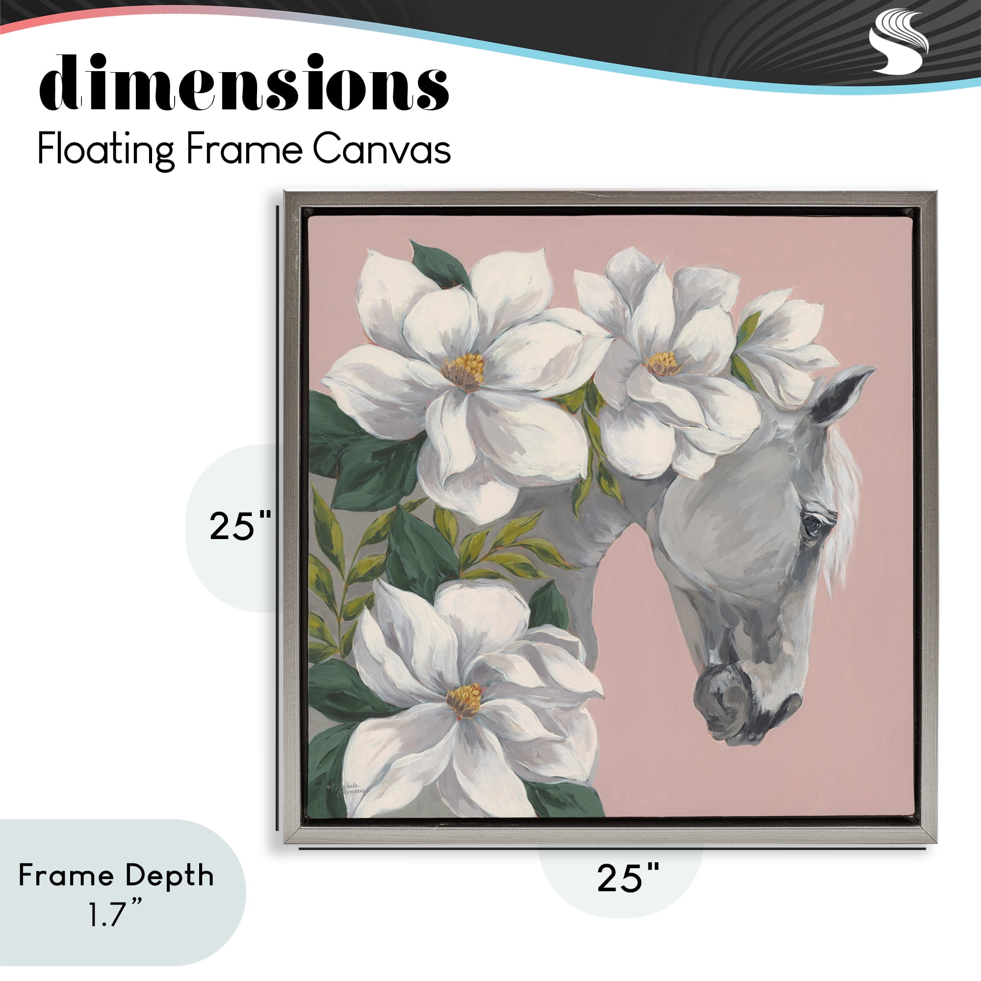 Stupell Industries Sweet Maggie Floral Horse Gray Framed Floater Canvas Wall Art, design by Michele Norman