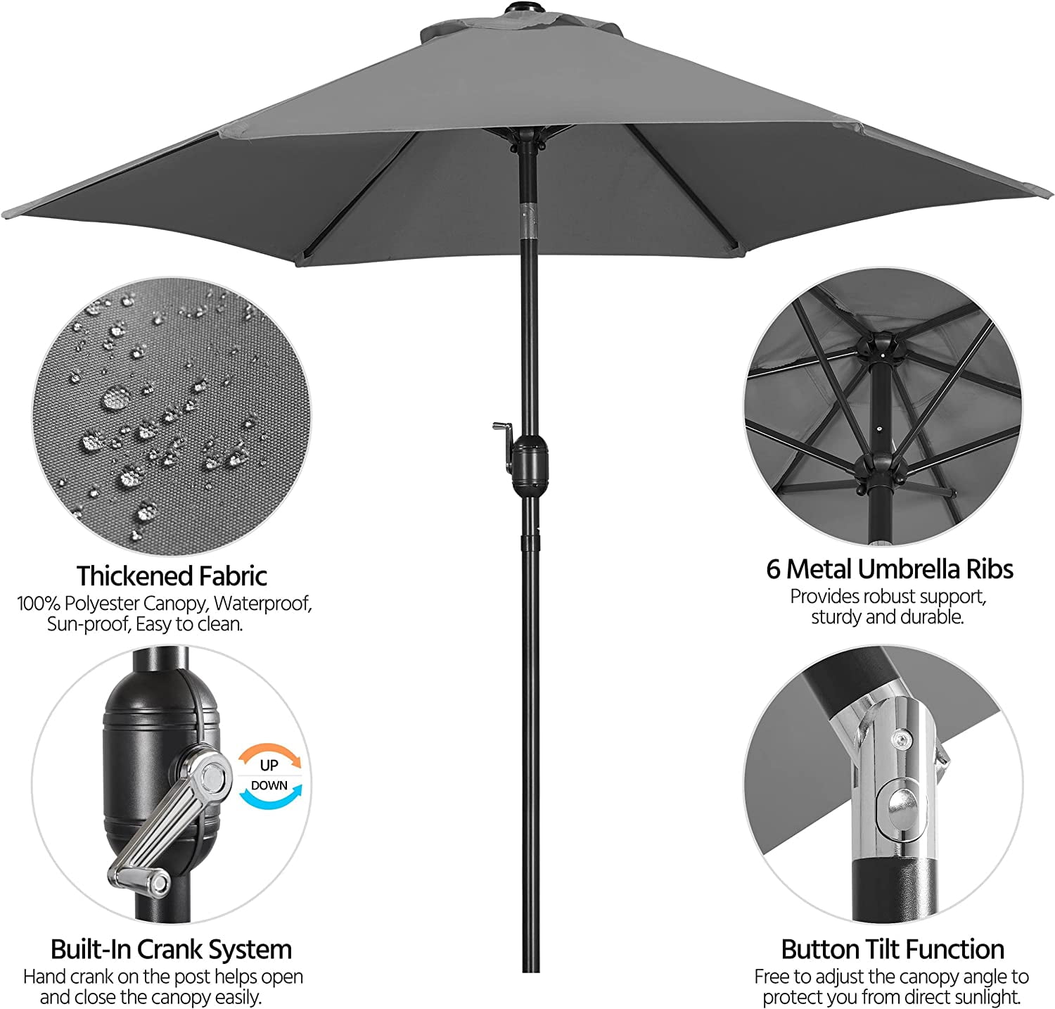 Librala Grace 7.5FT Patio Umbrella Outdoor with Heavy Duty Base Included,Table Umbrella with Push Button Tilt and Crank, UV Protection Waterproof for Yard/Outdoor/Wedding Parties and Events - Gray