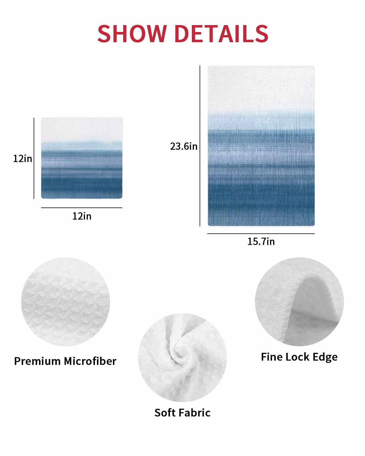 Haze Blue White Ombre Kitchen Dish Towels for Drying Dishes Set of 3, Vintage Gradient Striped Aesthetics Waffle Weave Microfiber Terry Hand Tea Bathroom Towels Quick Dry & Absorbent Towel 15.7x23.6