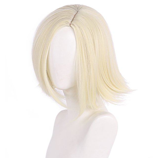Peluca para cosplay, color rubio, corta, sintética, 30 cm