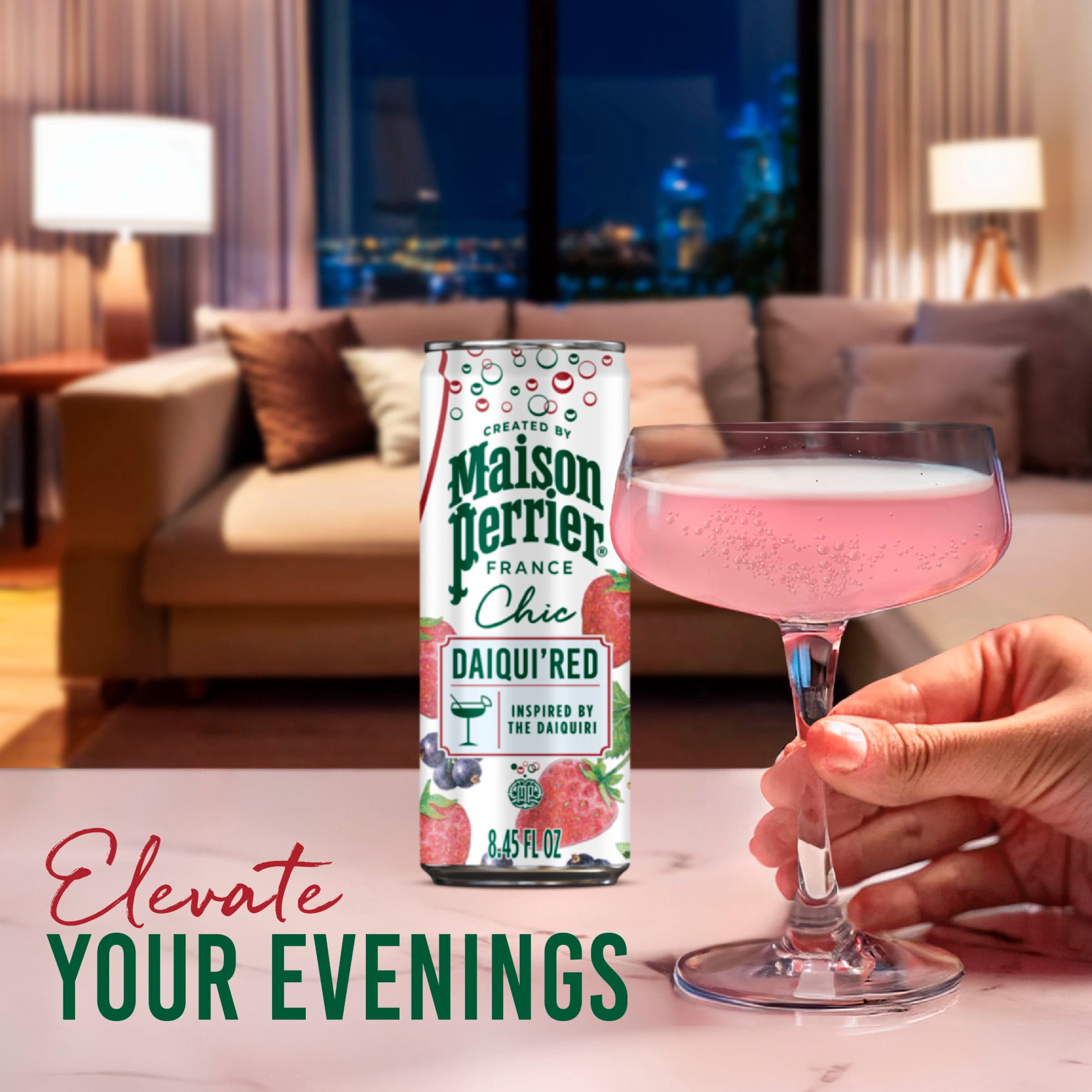 Maison Perrier Chic Mocktails, Daiqui'Red Strawberry and Red Fruits Inspired Non-Alcoholic Cocktail Mixers, 24 Pack