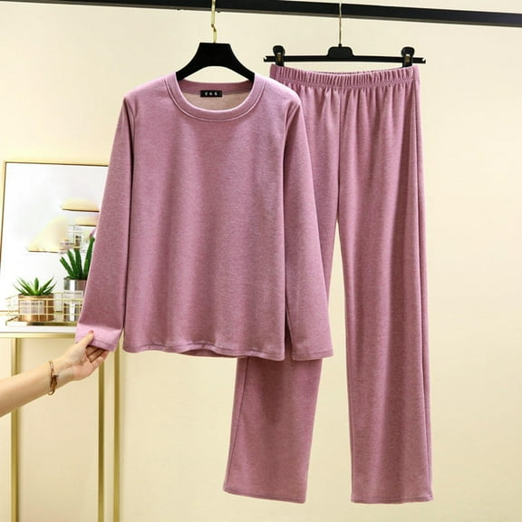 Lounge Sets for Women Fleece Lined Fall Pjs Comfy 2025 Long Sleeve Pajama Top and Sleepwear Bottom