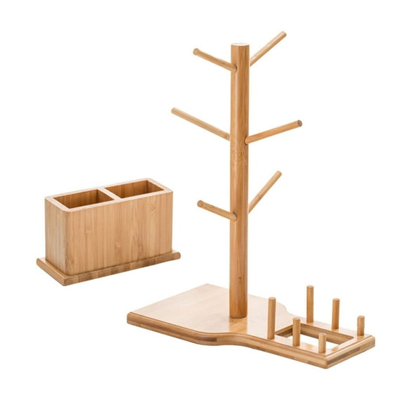 KONTONTY 1Set Cup Rack Stand Rectangular Bamboo for Kitchen Counter Mug Tree for Large Mugs