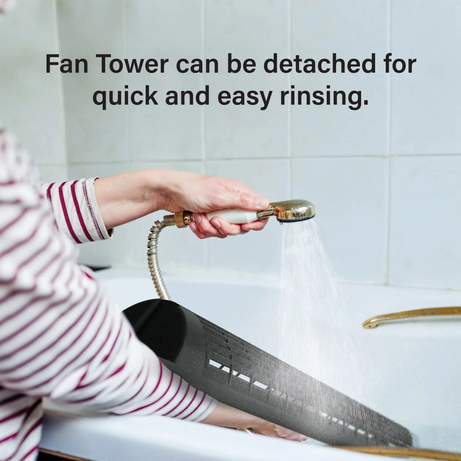 Aspen 40-In. 4-Speed Oscillating, Washable Smart Tower Fan with Remote, ASTF-A40-BLK, White and Black, ASTF-A40-BLK