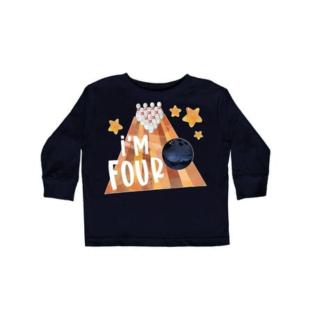

Inktastic I m Four Bowling Ball and Pins 4th Birthday Gift Toddler Boy or Toddler Girl Long Sleeve T-Shirt