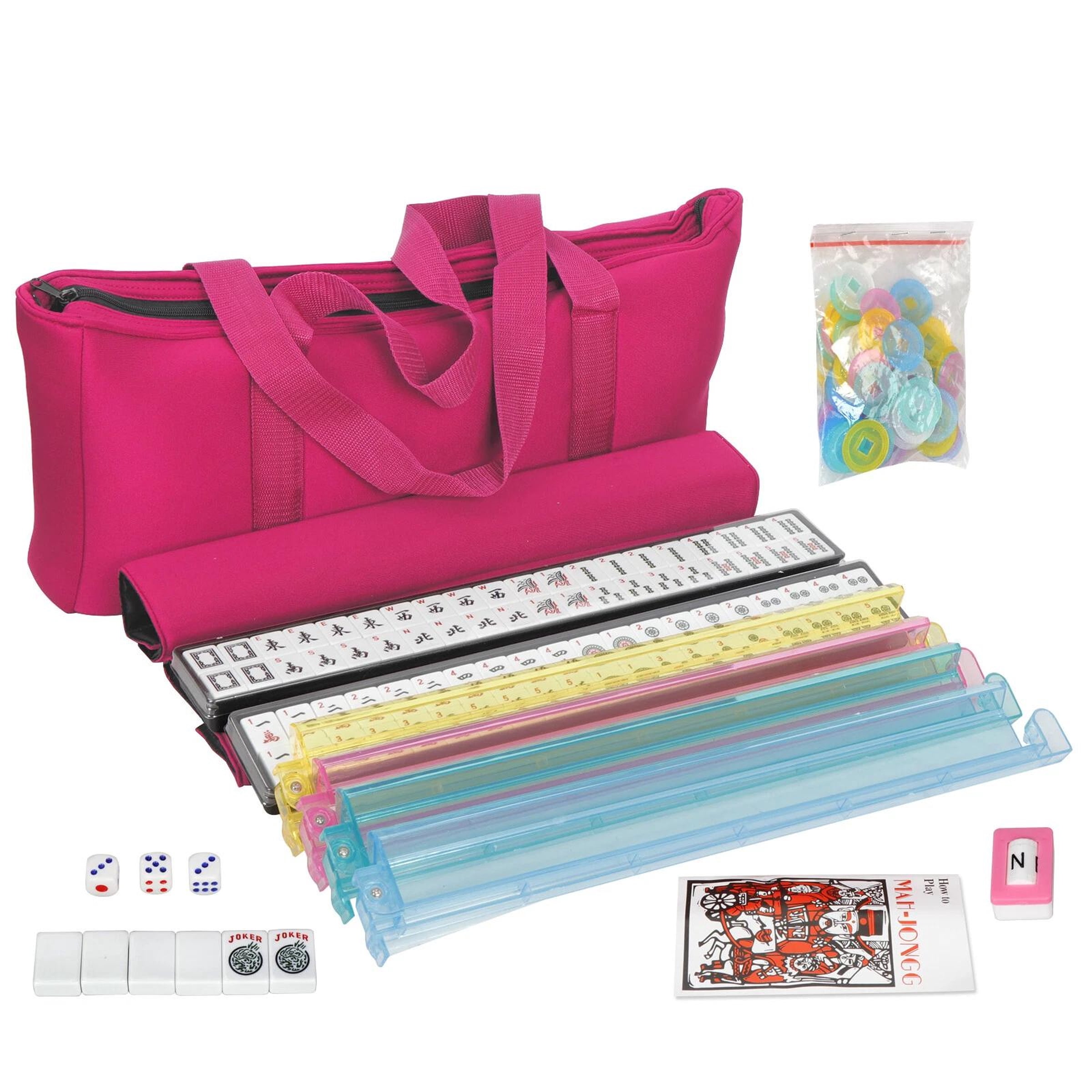 American Mah Jongg Mahjong Set with 4 All-in-One Rack Pushers Soft Bag 166 Tile