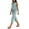 thumbnail image 4 of Women's Striped 2 Piece Outfit Sleeveless Tie Waist Top & Wide Leg Capri Pants Set, 4 of 4