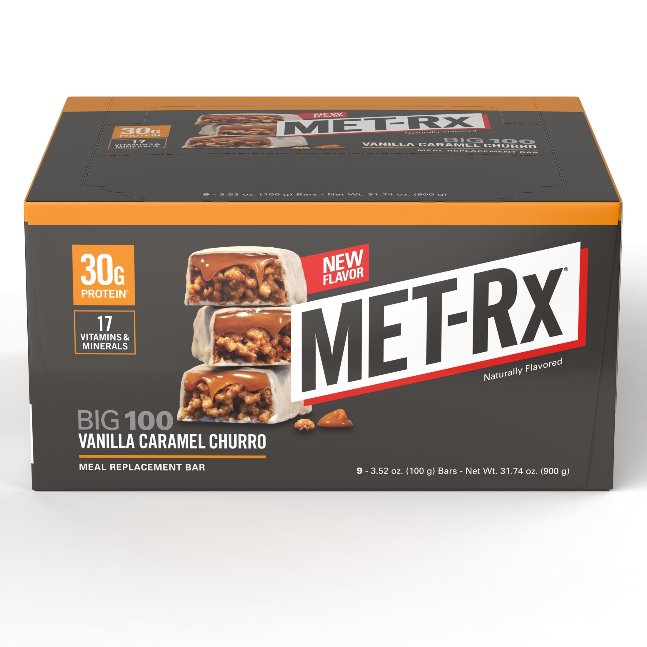 METRx Big 100 Protein Bars, Vanilla Caramel Churro, 30g Protein, 9 Ct