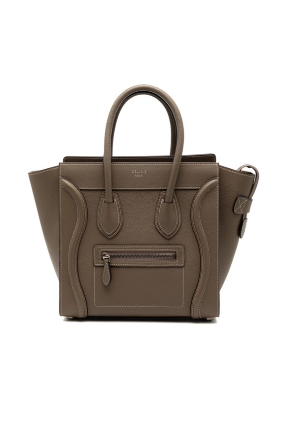 Pre-Owned Celine Luggage Micro Shopper Handbag in Greige Leather for Women (Good)