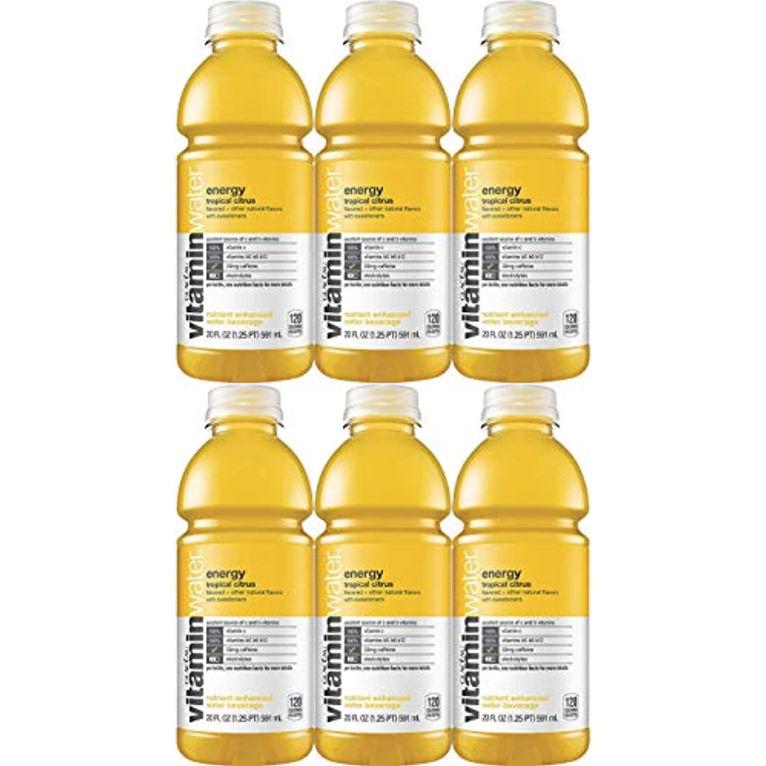 Vitamin Water Energy Tropical Citrus Shine, 20 Oz Bottle (Pack of 6