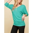 thumbnail image 3 of Made by Johnny Women's V-Neck 3/4 Sleeve Dolman Top with Side Shirring XXXL JADE, 3 of 6