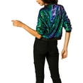 thumbnail image 4 of MODA NOVA Juniors Halloween Costume Christmas Glitter Cropped Long Sleeve Zipper Bomber Jacket Green S, 4 of 7