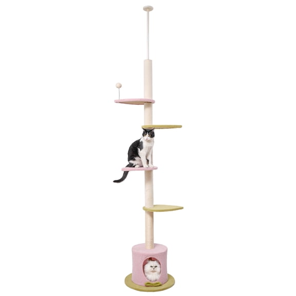 95-108" Floor to Ceiling Adjustable Cat Tree, Pink