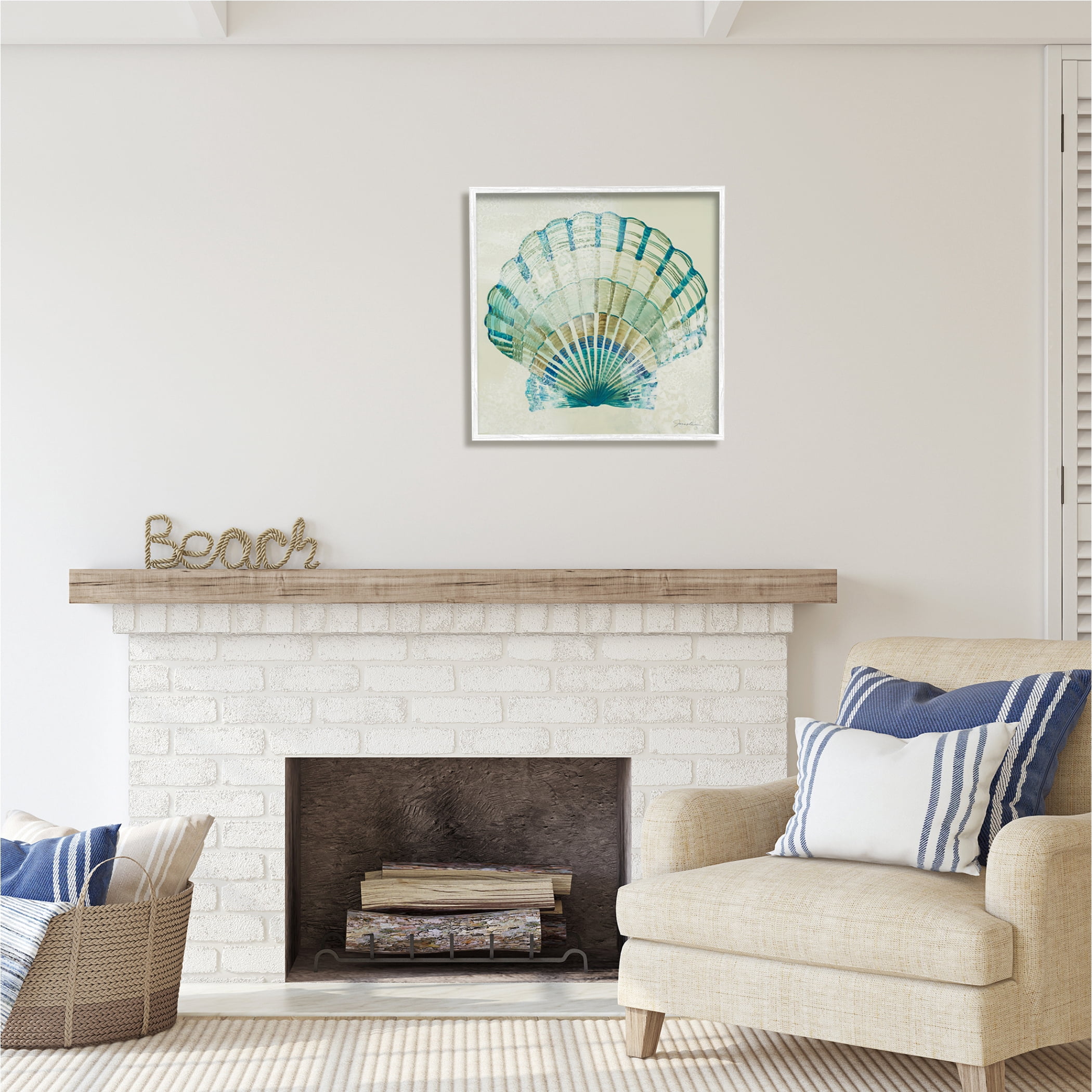 Stupell Industries Muted Blue Clam Shell Animals & Insects Painting White Framed Art Print Wall Art, 24 x 24