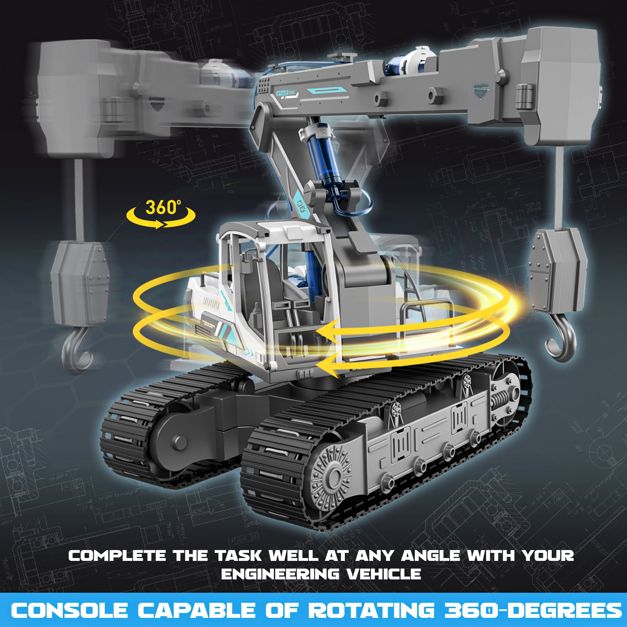 YCFUN Toy Crane Model Building Kit with Hydraulic, 3-in-1 Crane, Excavator & Wood Loader Construction Toy Truck, Erector Set for Kids 6-13