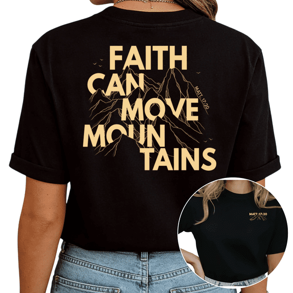 Black Retro Mountain Line Art Print Tshirt Graphic Tees Shirts S-5XL Christian Faith Tops