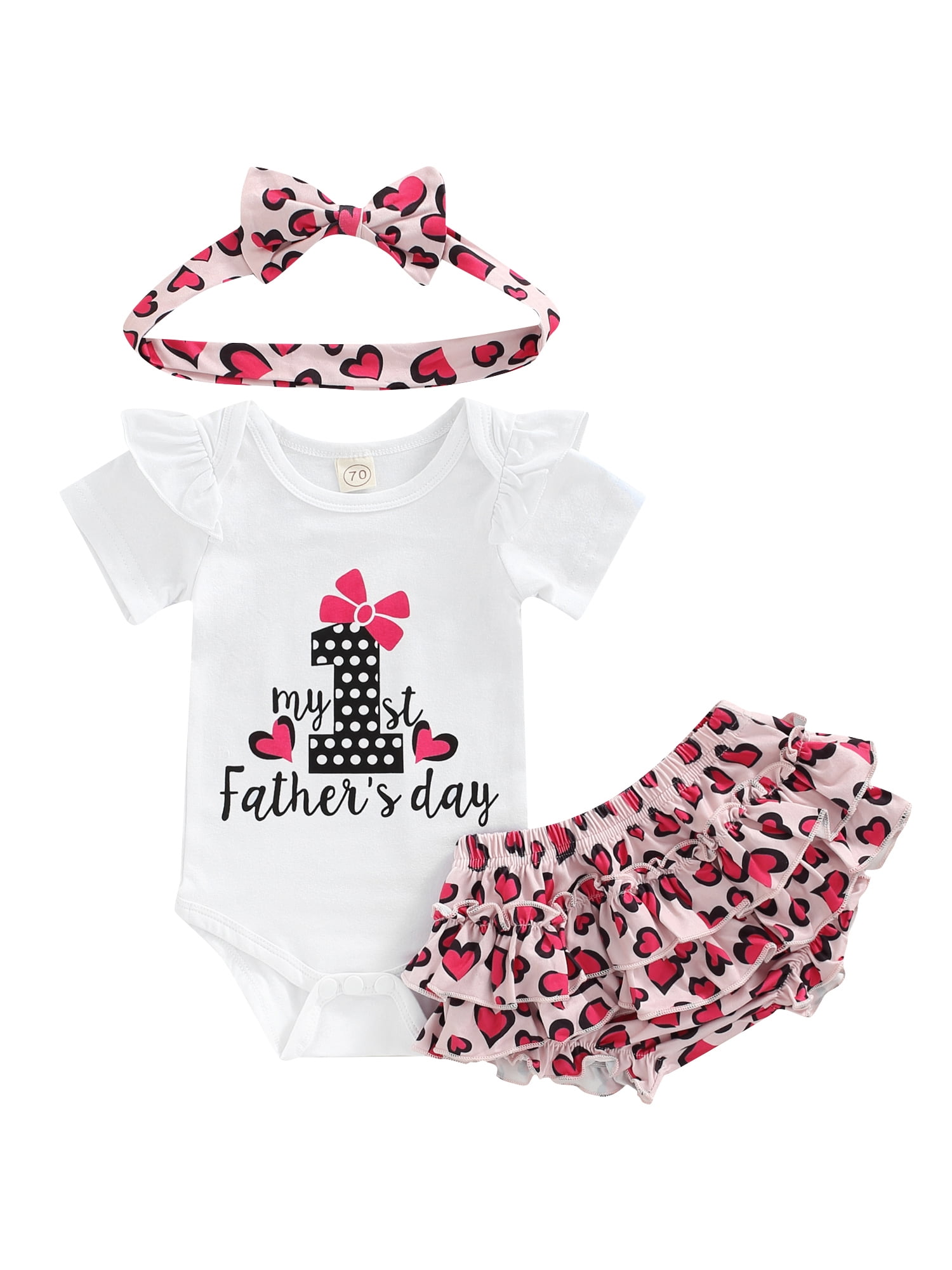Hnyenmcko Newborn Infant Baby Girl Miss Valentine Ruffle Sleeve Romper Top Tutu Dress Headband 3Pcs Outfit 