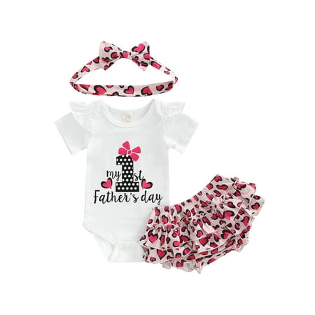 

Newborn Baby Girl 1st Mothers Day Outfit Ruffle Romper + Shorts + Headband Happy Mothers Day Clothes Set