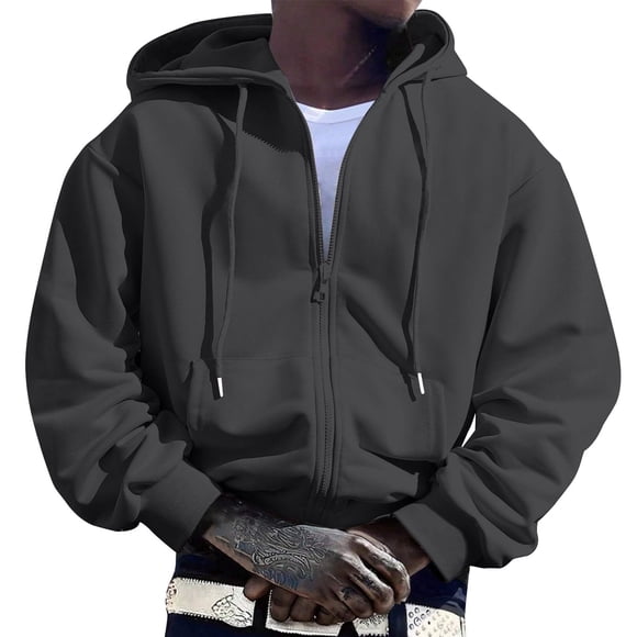 LUOGENLI Zipper Hoodies for Men Oversized Mens Zip up Hoodie Long Sleeve Full Zip Hooded Sweatshirt Pullover with Pocket Mens Hoodies Pullover Graphic Grey Size XL