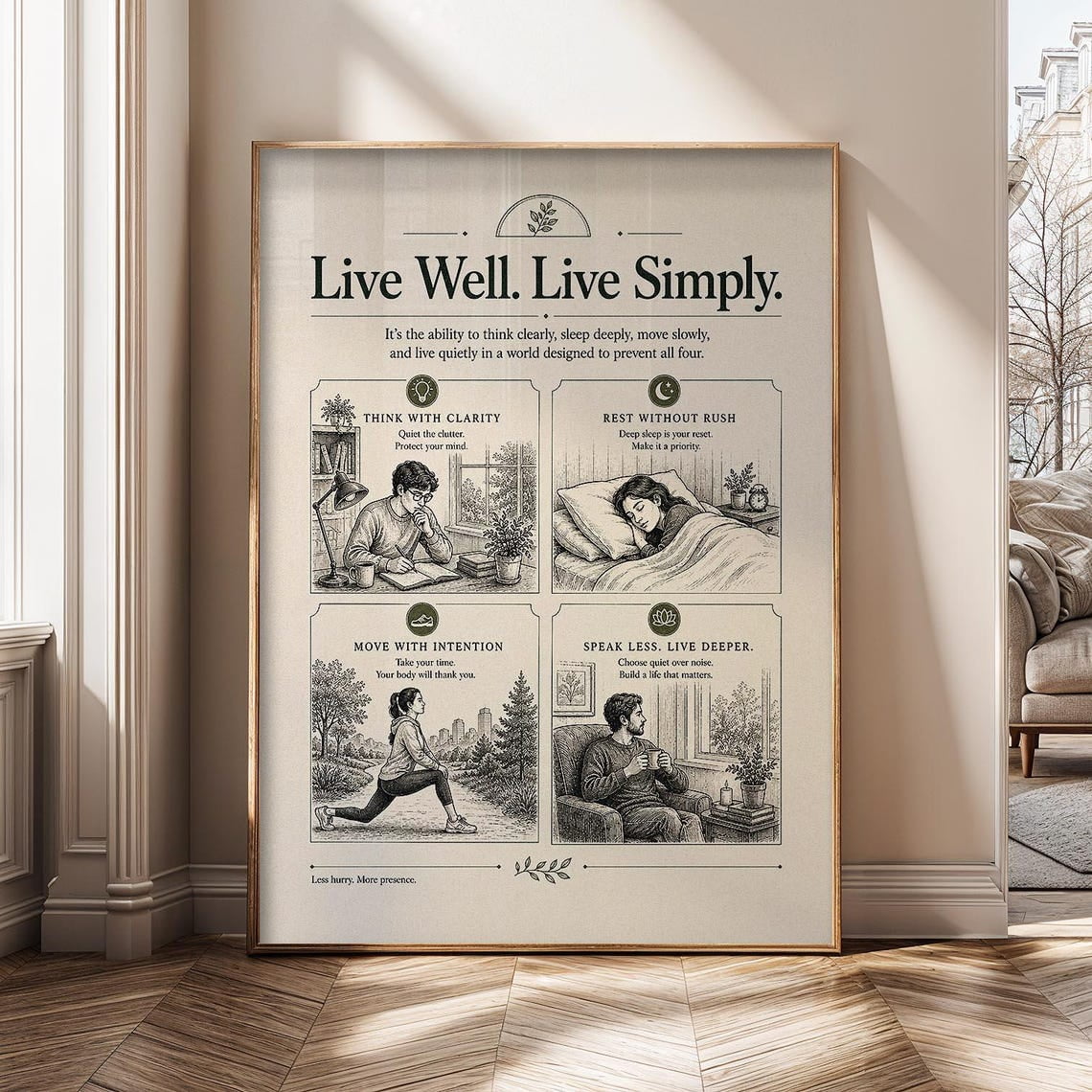 Live Well Live Simply Mindful Living Wellness Calm Home Decor Poster