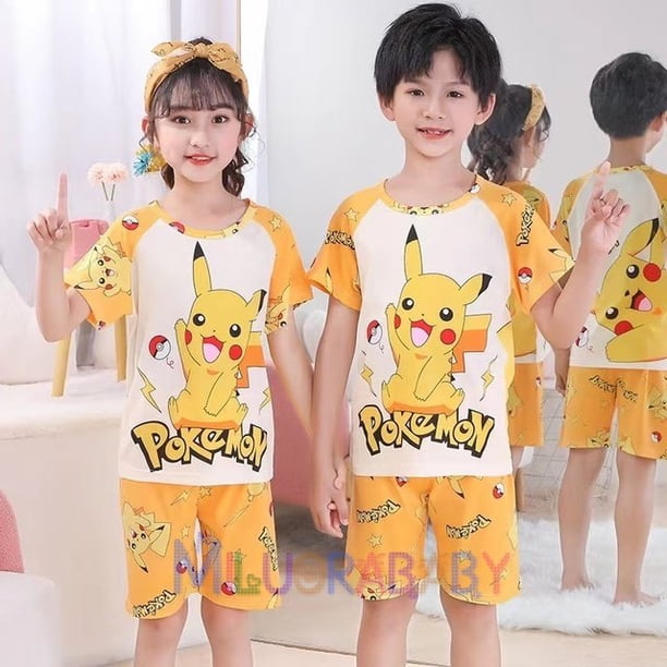 Pijamas de Pokémon para niños y niñas, traje de manga corta de dibujos animados, ropa de dormir informal, conjunto de ropa de casa, trajes de verano qym unisex