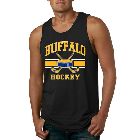 Wild Bobby City of Buffalo Hockey Fantasy Fan Sports Men's Tank Top, Black, Small