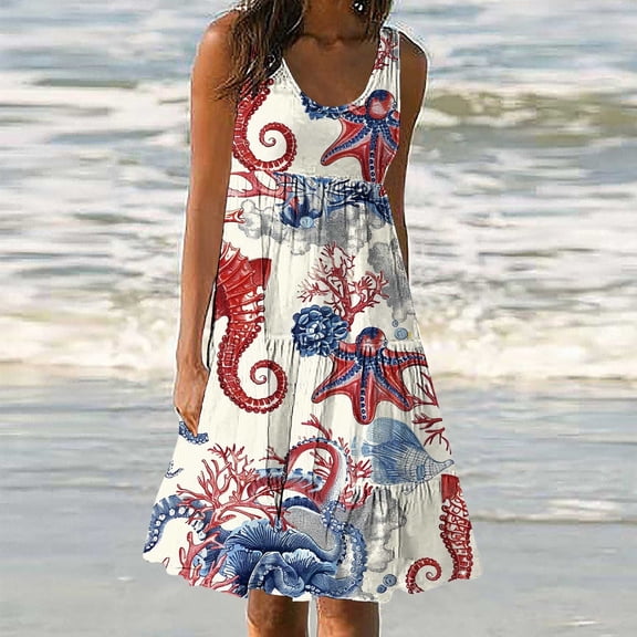 Nuoqisi Womens Summer Sundress Boho Floral Casual Tank Dresses Sleeveless Tiered Swing A Line Beach Dress
