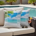 thumbnail image 4 of Summer Beach Outdoor Waterproof Pillow Covers, Turquoise Window Seascape Seaside Palm Tree Decorative Square Throw Pillowcase Sofa Cushion Sham for Patio/Couch/Chair, 20"x20" 2 Pack, 4 of 8