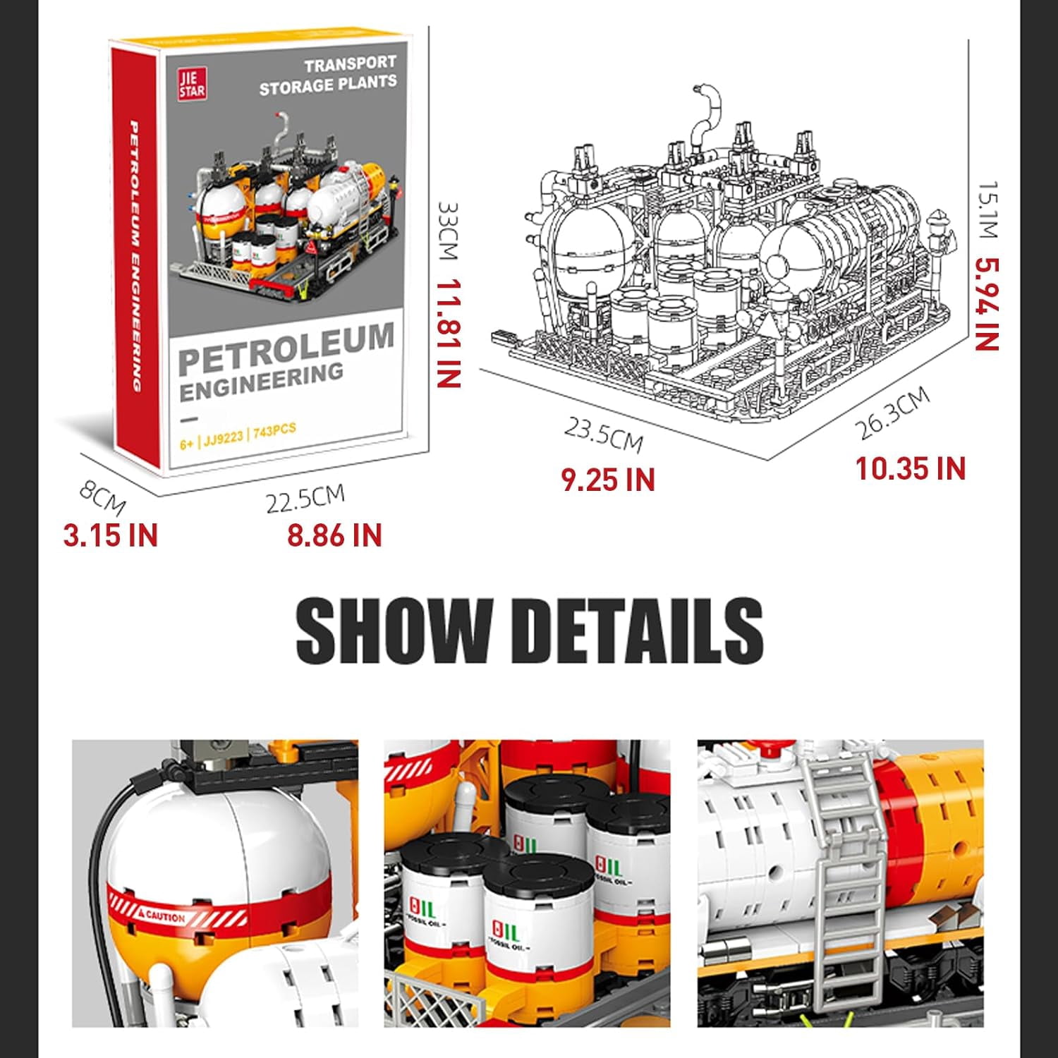 City Gas Station Building JJ9223 Set, 743pcs Modular Chemical Plant Bricks Kit with Storage Tank & Lab, Compatible with Lego City, MOC Display Model