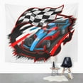 thumbnail image 2 of ZEALGNED Blue Race Speeding F1 Racing Car with Checkered Flag Racetrack Design Red Formula Wall Art Hanging Tapestry Home Decor for Living Room Bedroom Dorm 51x60 inch, 2 of 2