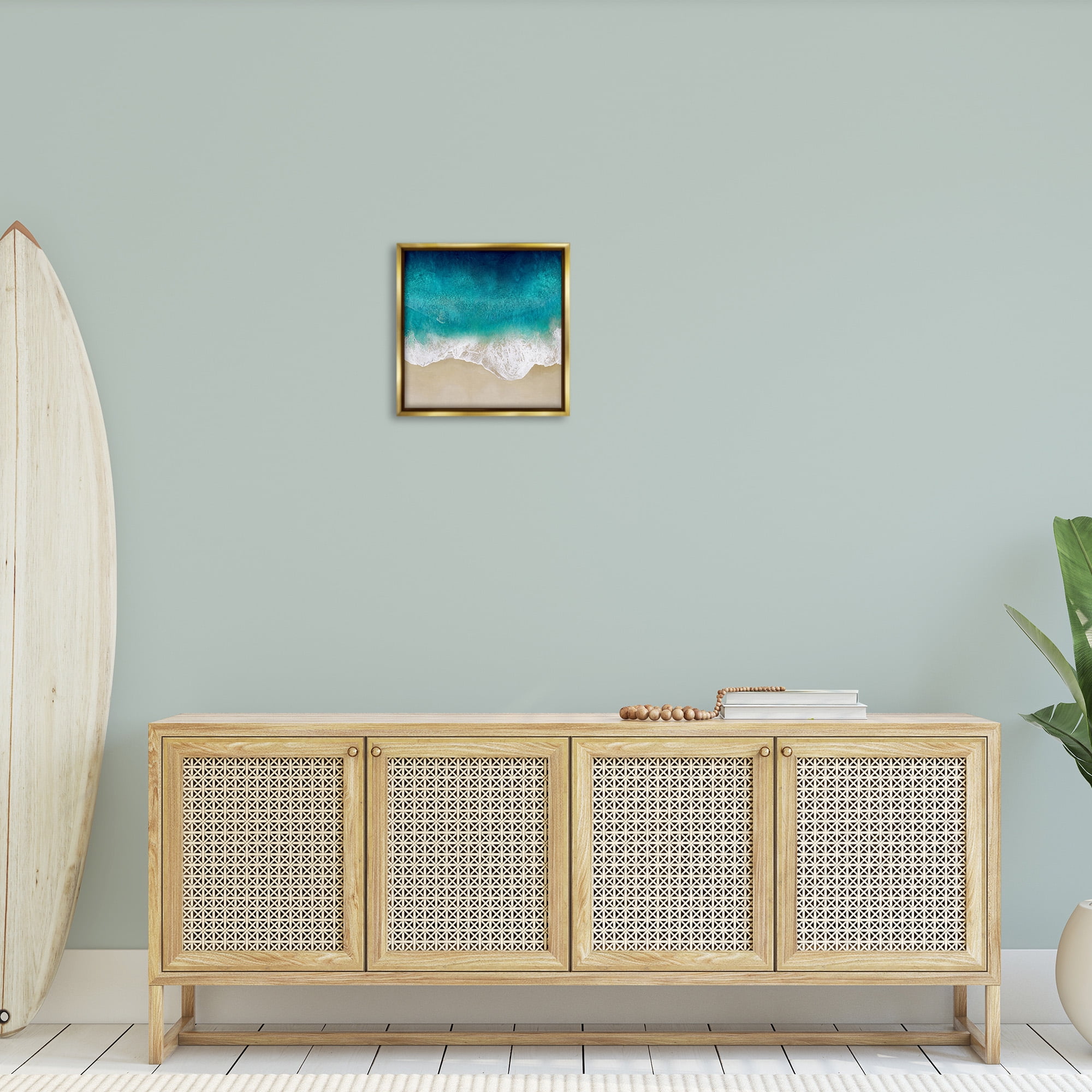 Stupell Industries Aerial Tropical Blue Tide Nature Painting Gold Floater Framed Canvas Art Print Wall Art, 18 x 18