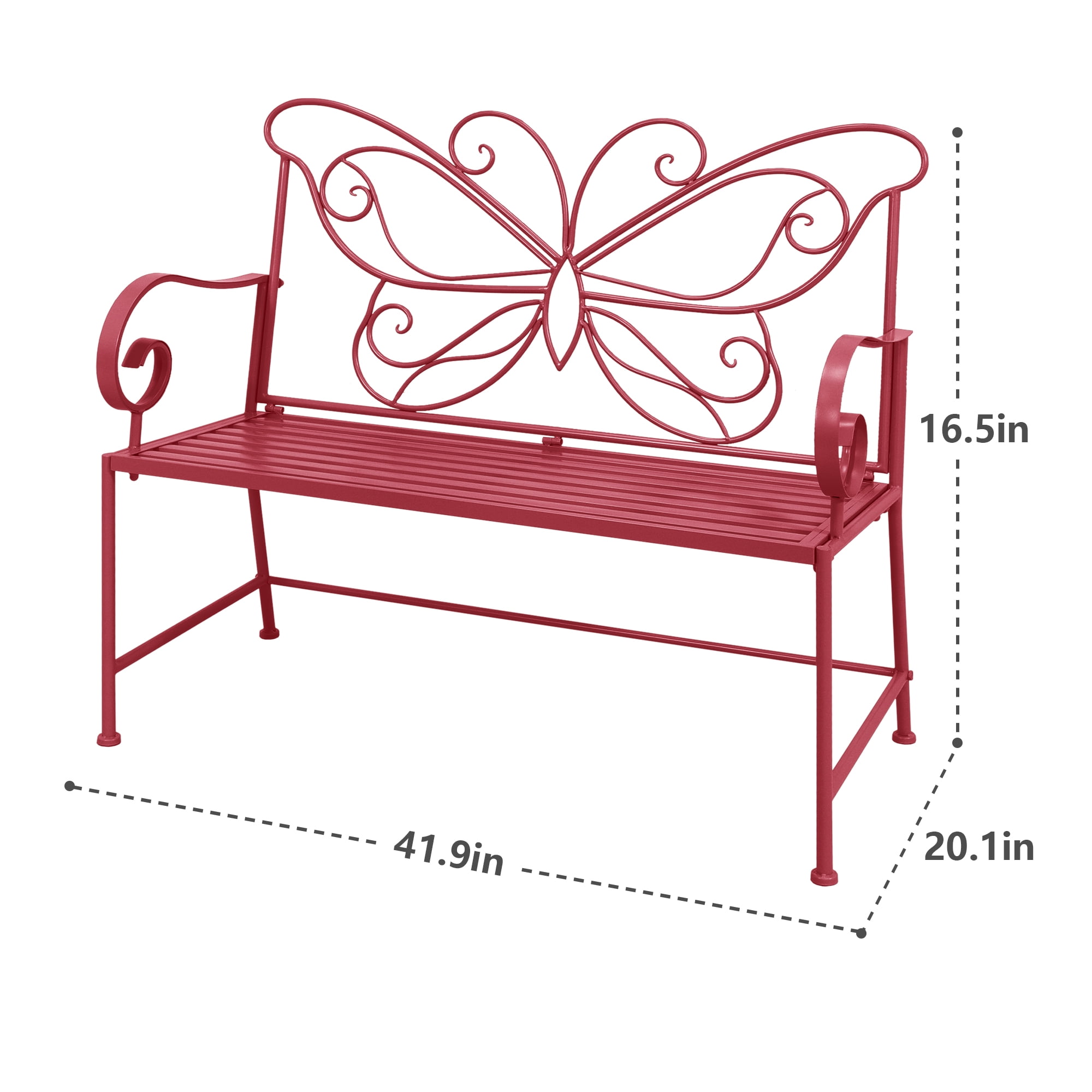 Abble 42" Outdoor Bench Metal Butterfly Design Patio Garden Bench for Porch Yard Lawn Patio Bench,  Red