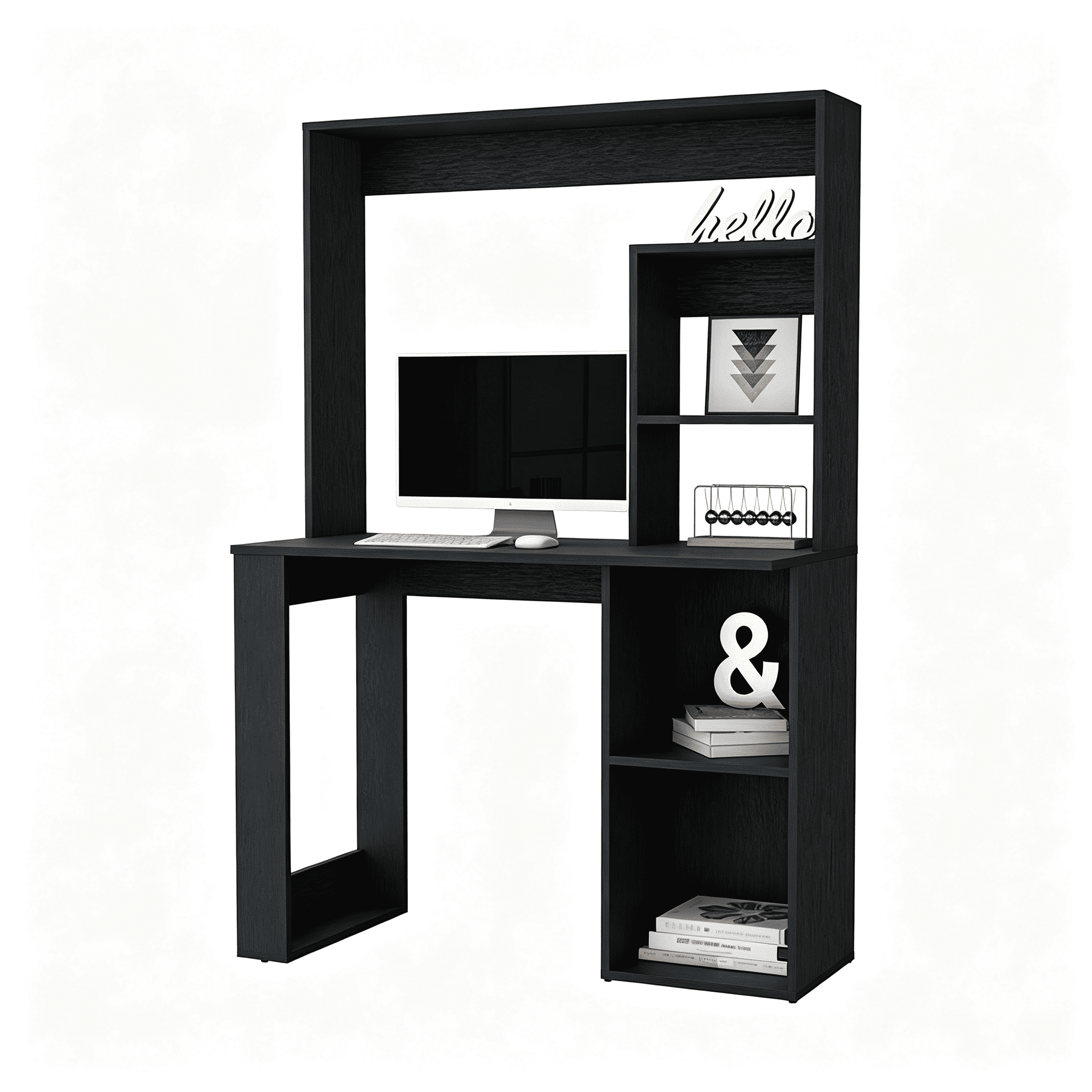 Asteroutdoor Computer Desk with Hutch and Storage Shelves, Wenge