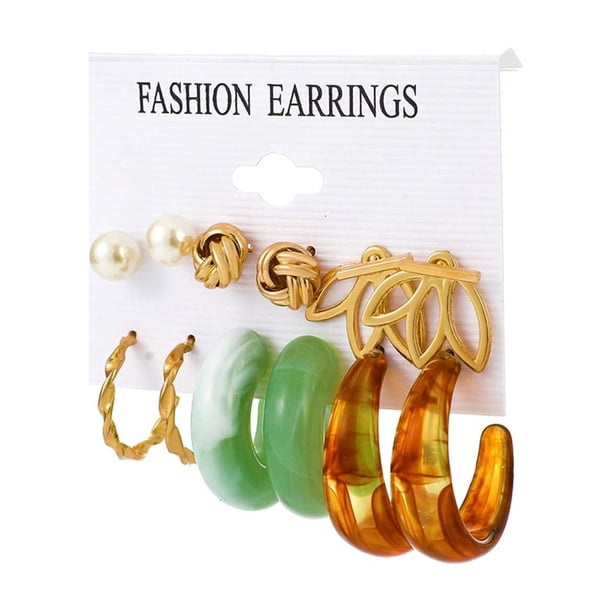 Xihbxyly Liquidación de verano Pendientes geométricos exagerados de metal Pendientes de personalidad de moda Pendientes de perlas Conjunto de regalo para mujer