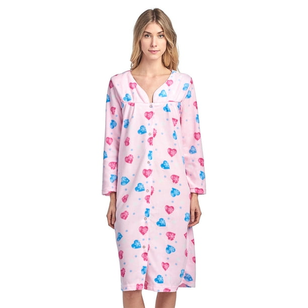 Casual Nights Women's Printed Fleece SnapFront Lounger House Dress