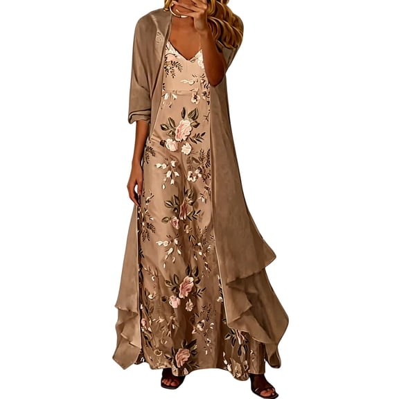 Womens 2 Piece Summer Outfits Elegant Printed Resort Dress Two Piece Bohemian Style Flowy Long Skirt Ensemble For Wear Set