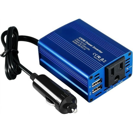 150W Car Power Inverter 12V DC to 110V AC Converter Vehicle Adapter Plug Outlet with 3.1A Dual USB Car Charger for Laptop Computer (Classic Blue)