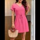 thumbnail image 3 of Vestido de Corta con Cuello en V para Mujer, Color Rosa Rojo, Talla L, 3 of 5