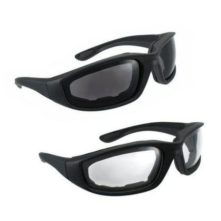 2 Pairs BLACK Motorcycle Sunglasses Driving Padded Foam Riding Glasses Clear