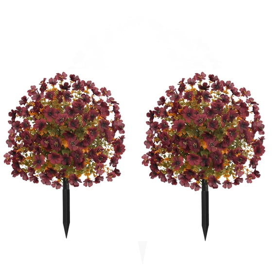 Uv Resistant Artificial Outdoor Flowers Burgundy Faux Blooms, Artificial Flowers with Ground Stakes Fake Flowers for Outside Fall Flowers Artificial for Decoration 2 Pack