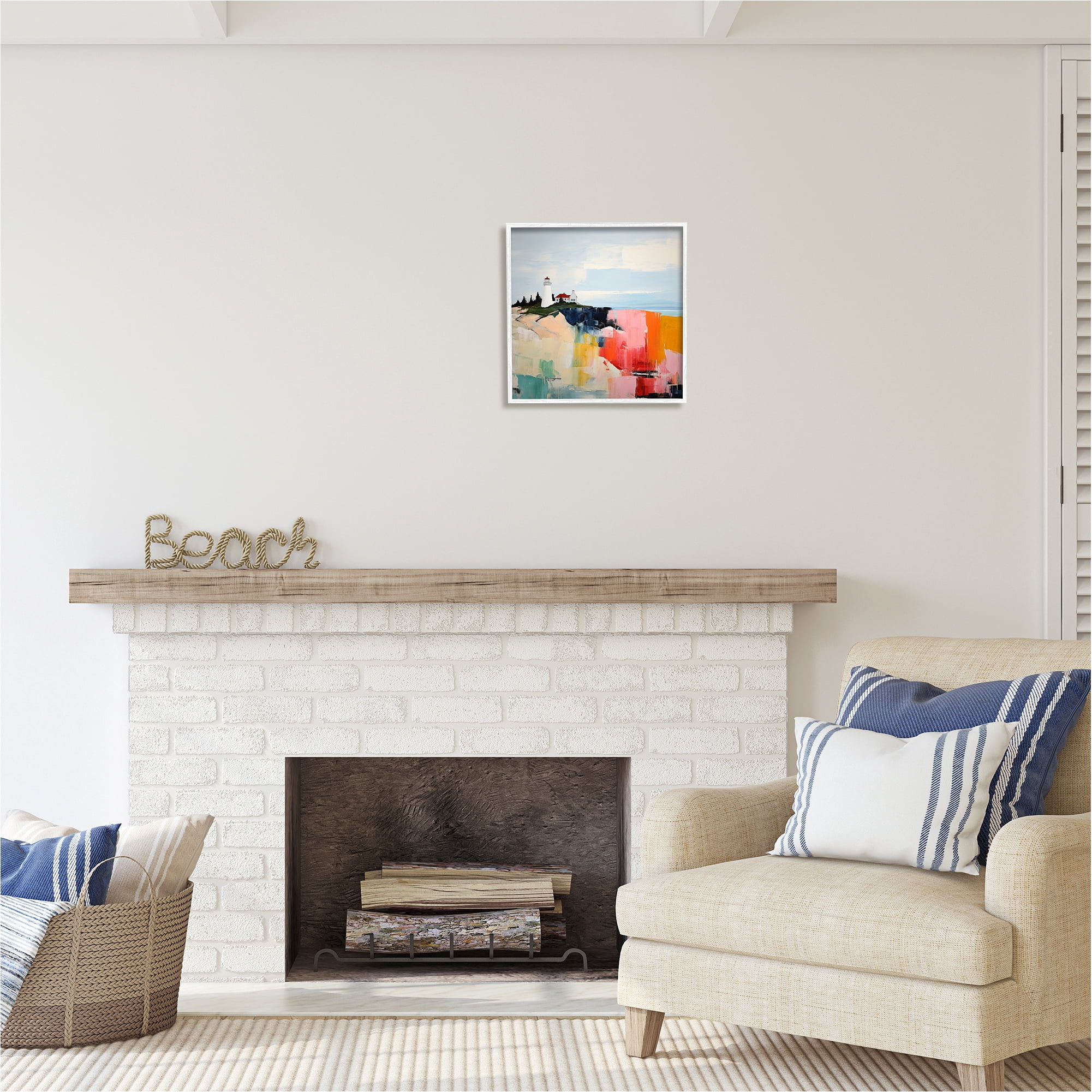 Stupell Industries Abstract Lighthouse View Landscape Painting White Framed Art Print Wall Art, 17 x 17